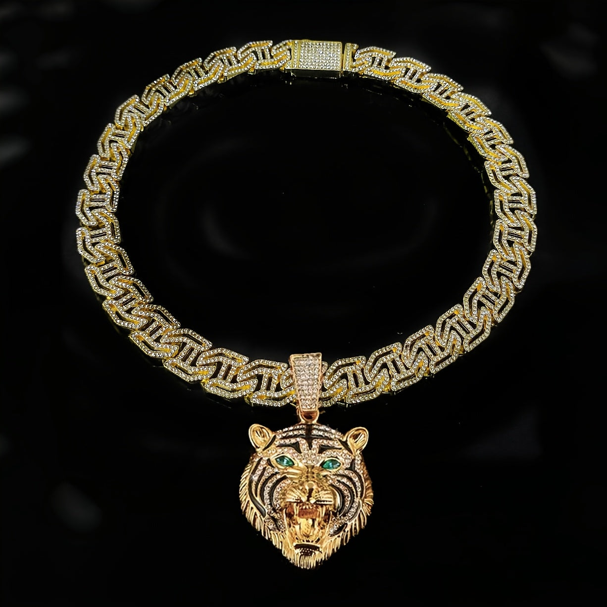Hip Hop Necklace Tiger Head Pendant Cuban Link Men with Metal, Pendant+Necklace(50.8cm) - product gallery image 6