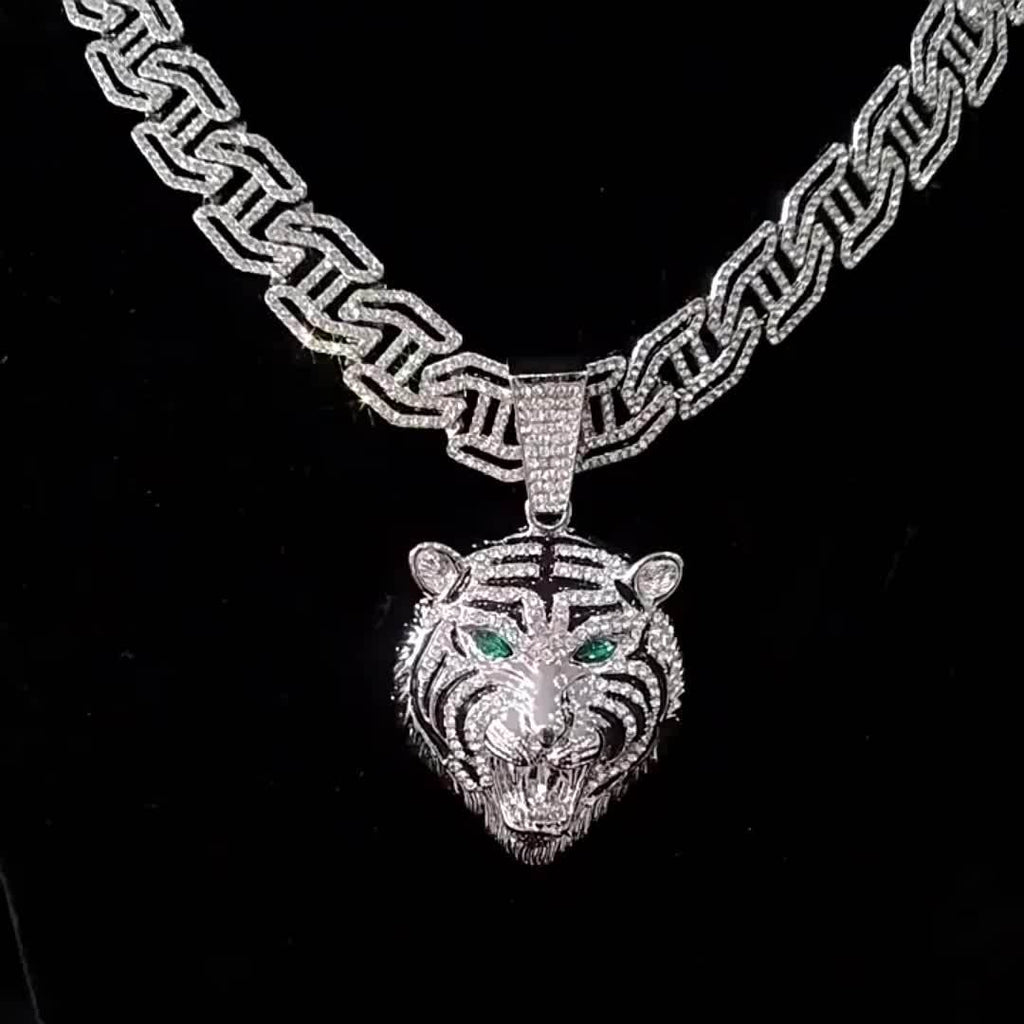 Hip Hop Necklace Tiger Head Pendant Cuban Link Men with Metal, Pendant+Necklace(50.8cm) - product gallery image 7