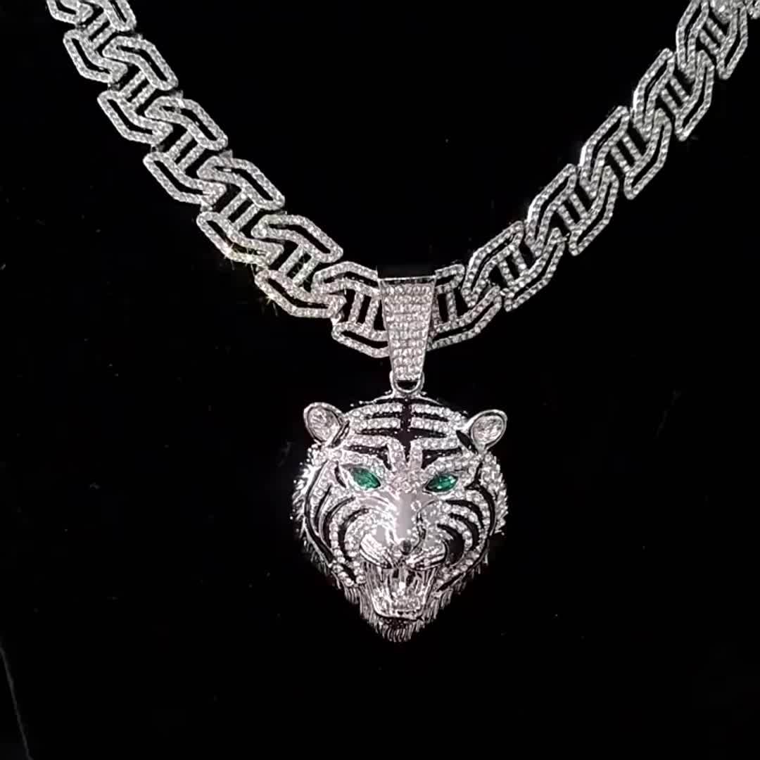 Hip Hop Necklace Tiger Head Pendant Cuban Link Men with Metal, Pendant+Necklace(50.8cm) - product gallery image 7