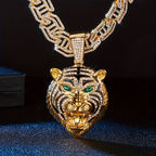 Hip Hop Necklace Tiger Head Pendant Cuban Link Men with Metal, Pendant+Necklace(50.8cm)