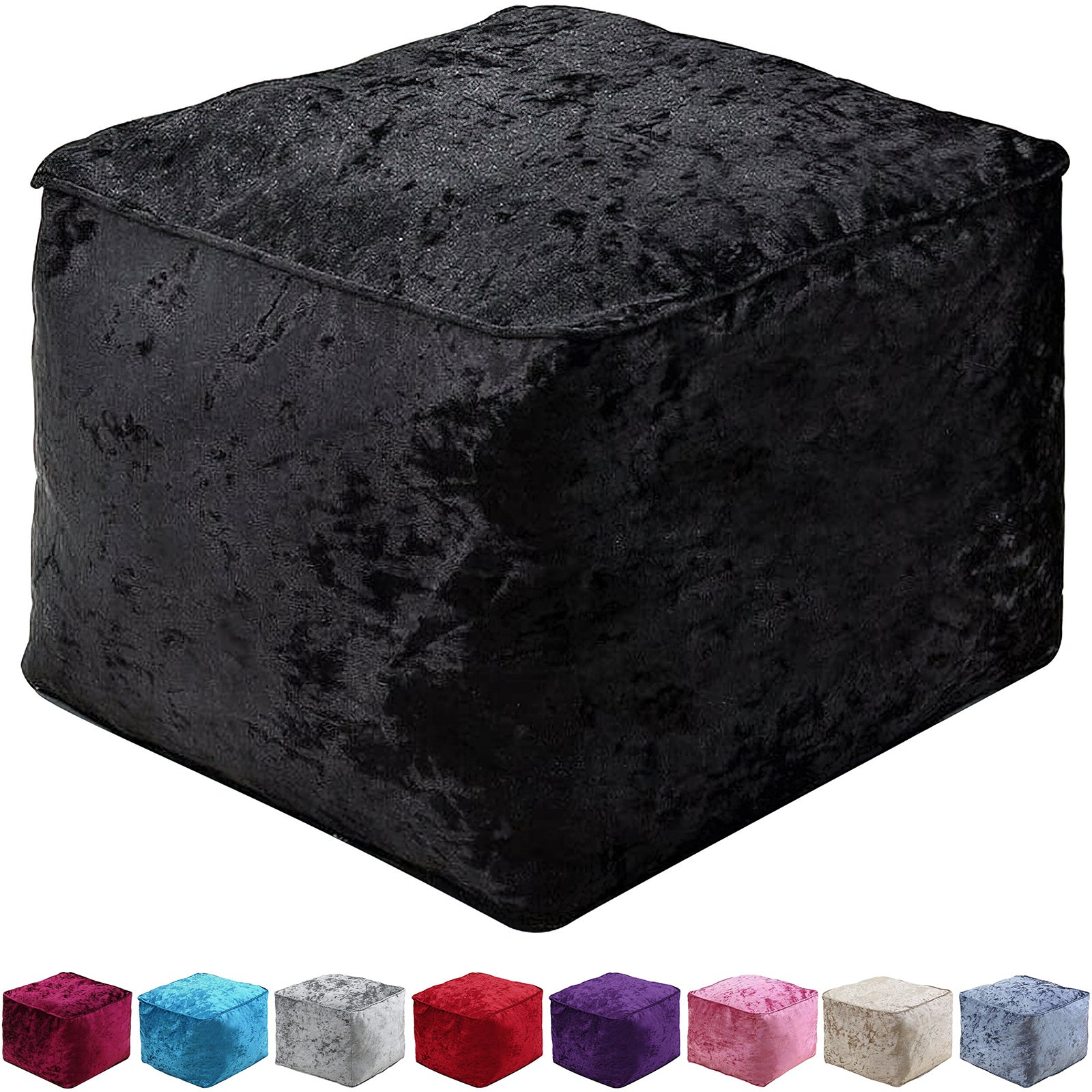 Home Furniture & Storage with 30cm, Velvet, Crushed Velvet Cube Pouffe - Black option