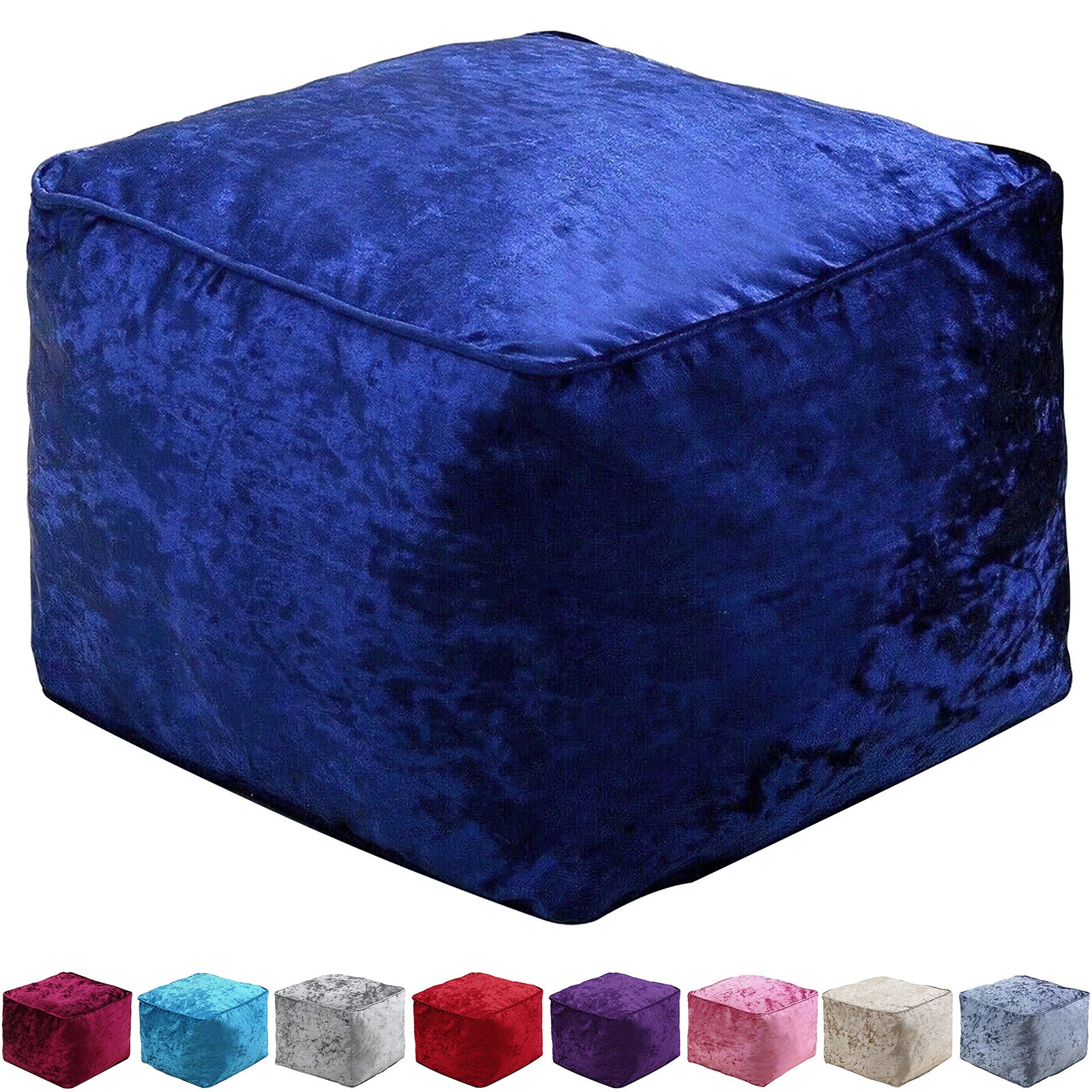Home Furniture & Storage with 30cm, Velvet, Crushed Velvet Cube Pouffe - Blue option