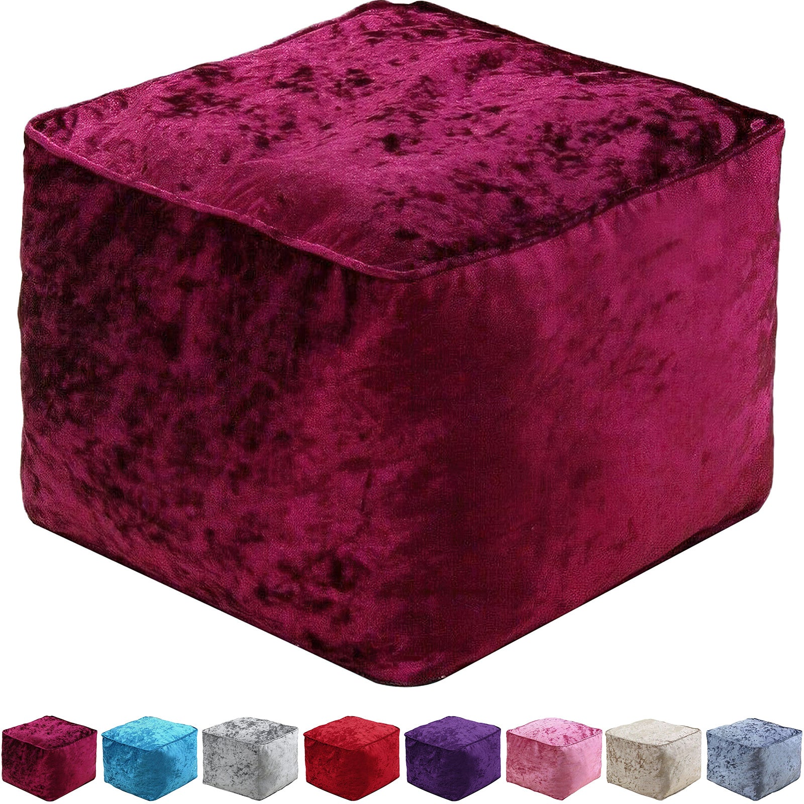 Home Furniture & Storage with 30cm, Velvet, Crushed Velvet Cube Pouffe - Burgundy option