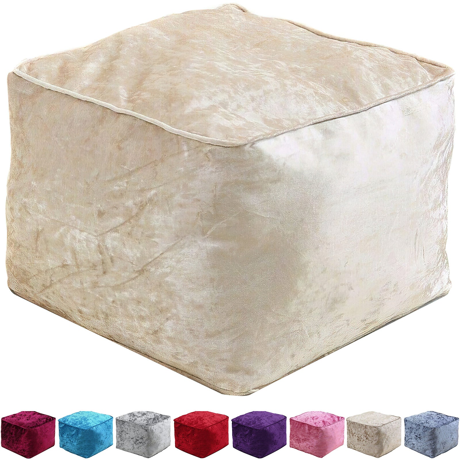 Home Furniture & Storage with 30cm, Velvet, Crushed Velvet Cube Pouffe - Cream option