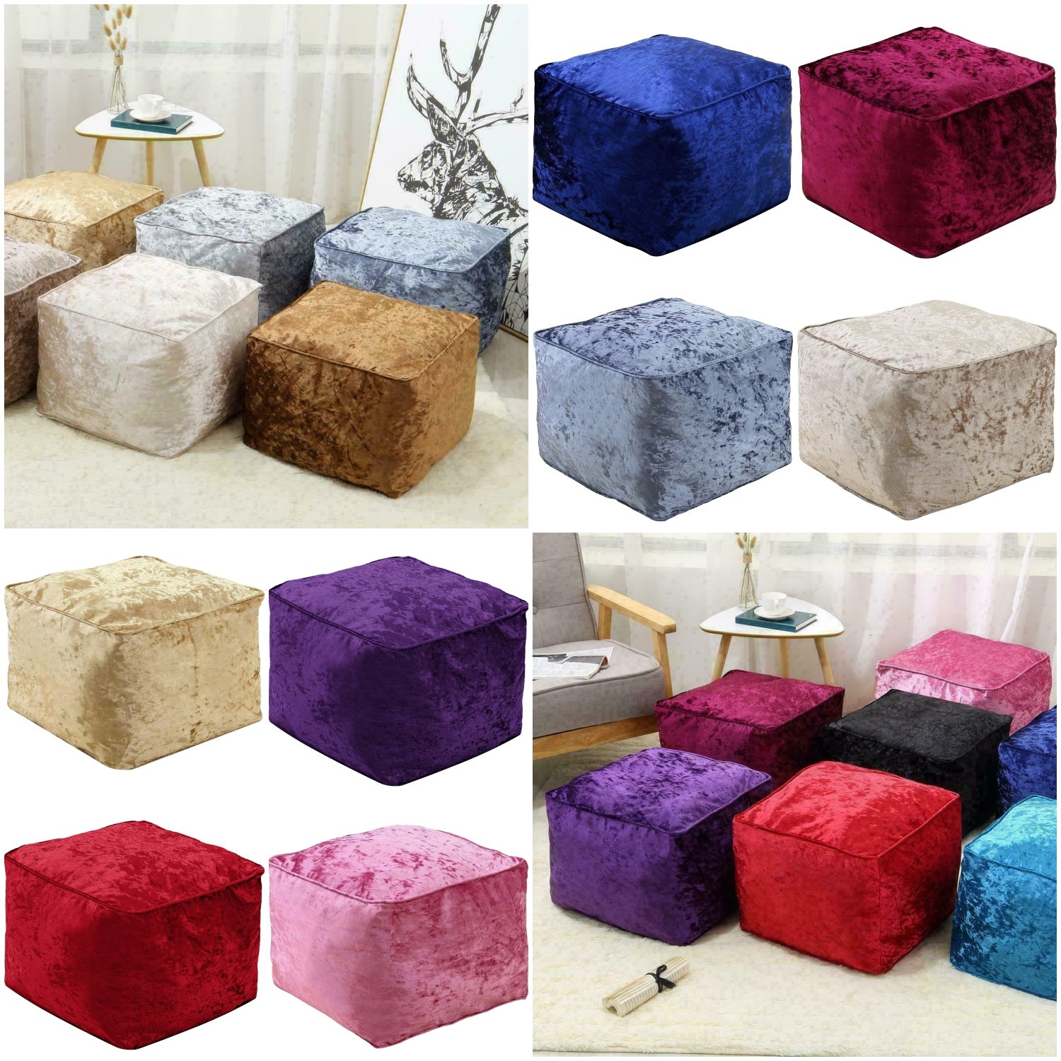 Home Furniture & Storage with 30cm, Velvet, Crushed Velvet Cube Pouffe - product gallery image 15