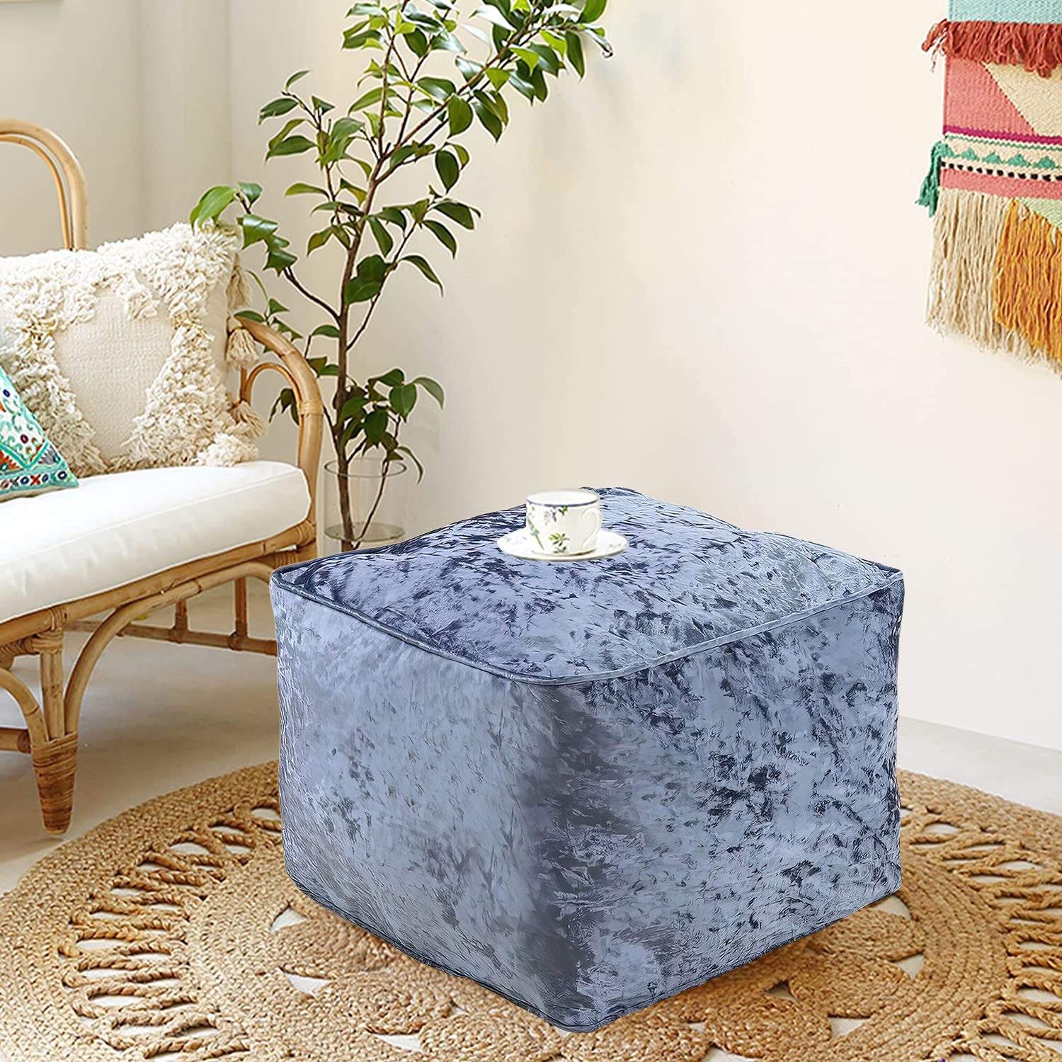 Home Furniture & Storage with 30cm, Velvet, Crushed Velvet Cube Pouffe - product gallery image 7