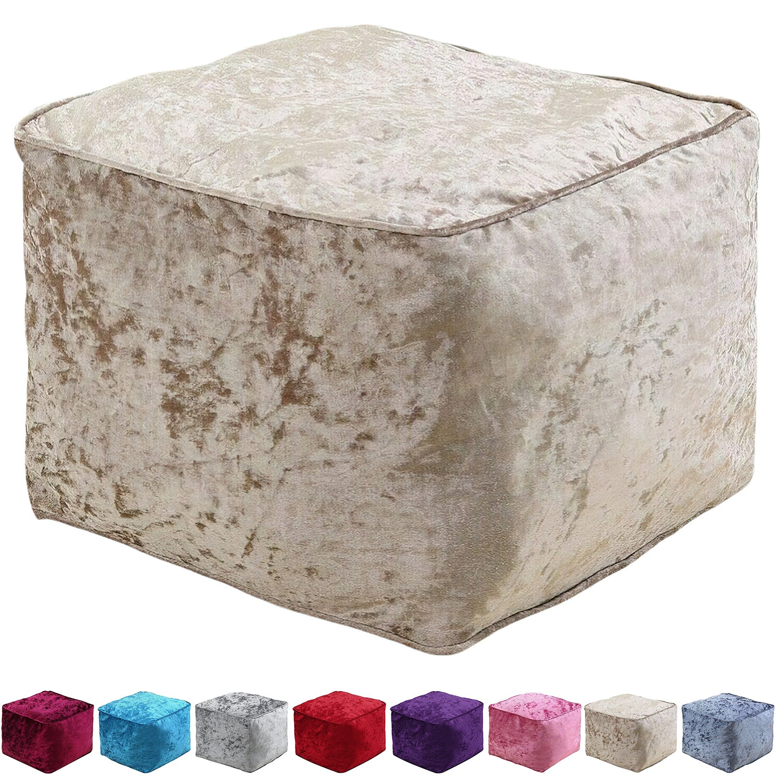 Home Furniture & Storage with 30cm, Velvet, Crushed Velvet Cube Pouffe - Mink option