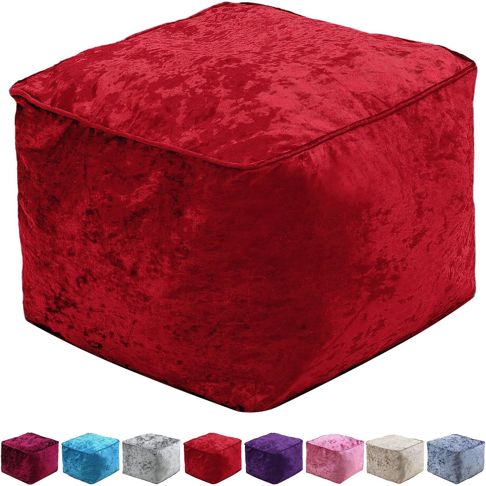Home Furniture & Storage with 30cm, Velvet, Crushed Velvet Cube Pouffe - Red option