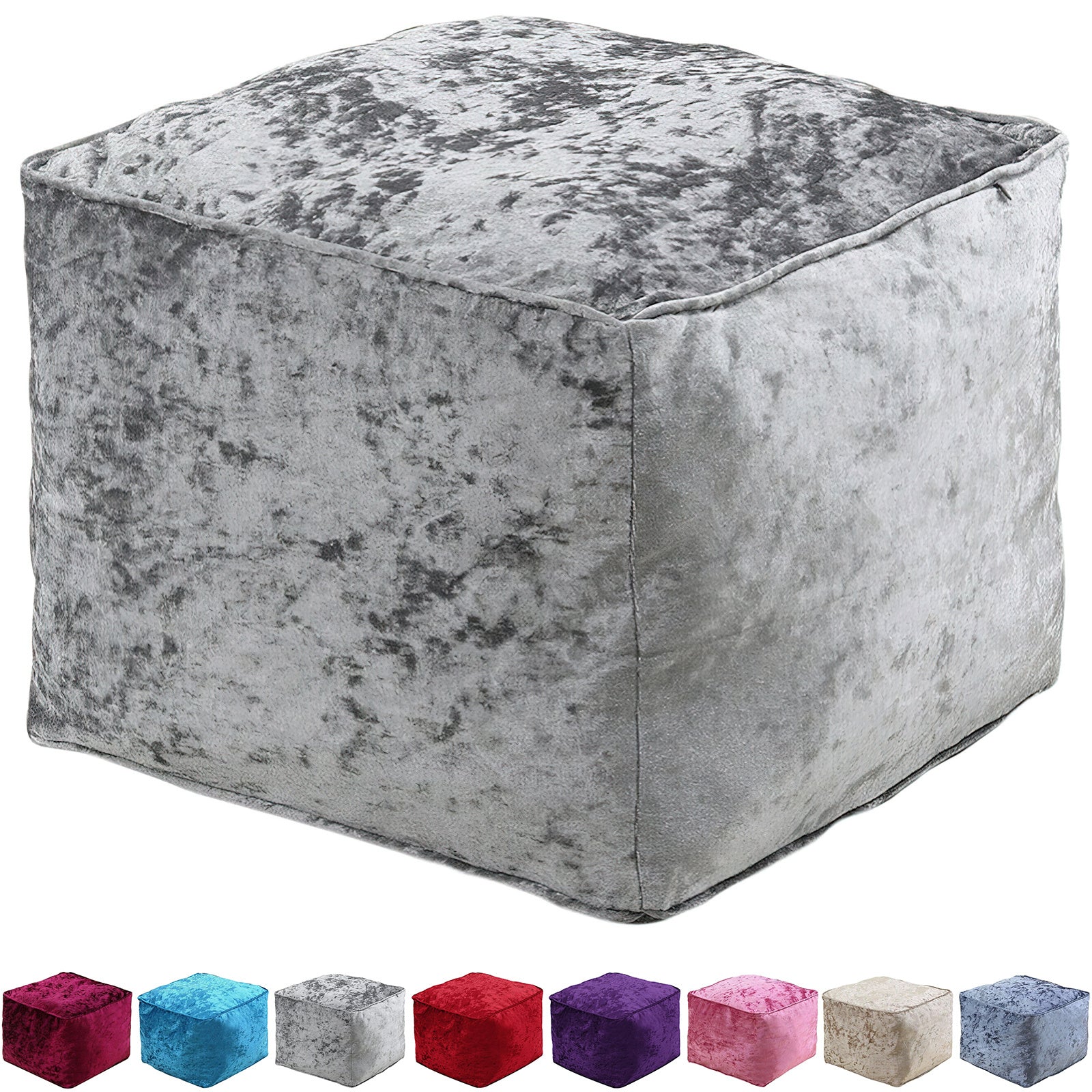 Home Furniture & Storage with 30cm, Velvet, Crushed Velvet Cube Pouffe - Silver option