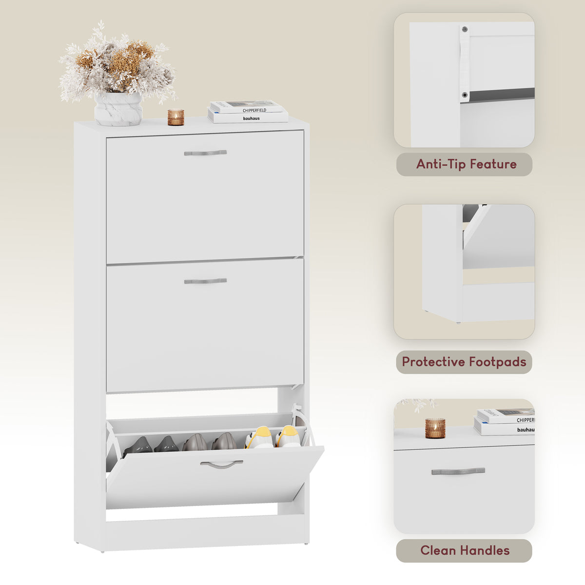 Home Furniture & Storage with Wood, 12 Pairs, Slim 3-Drawer Shoe Cabinet 9-12 Pairs - product gallery image 6