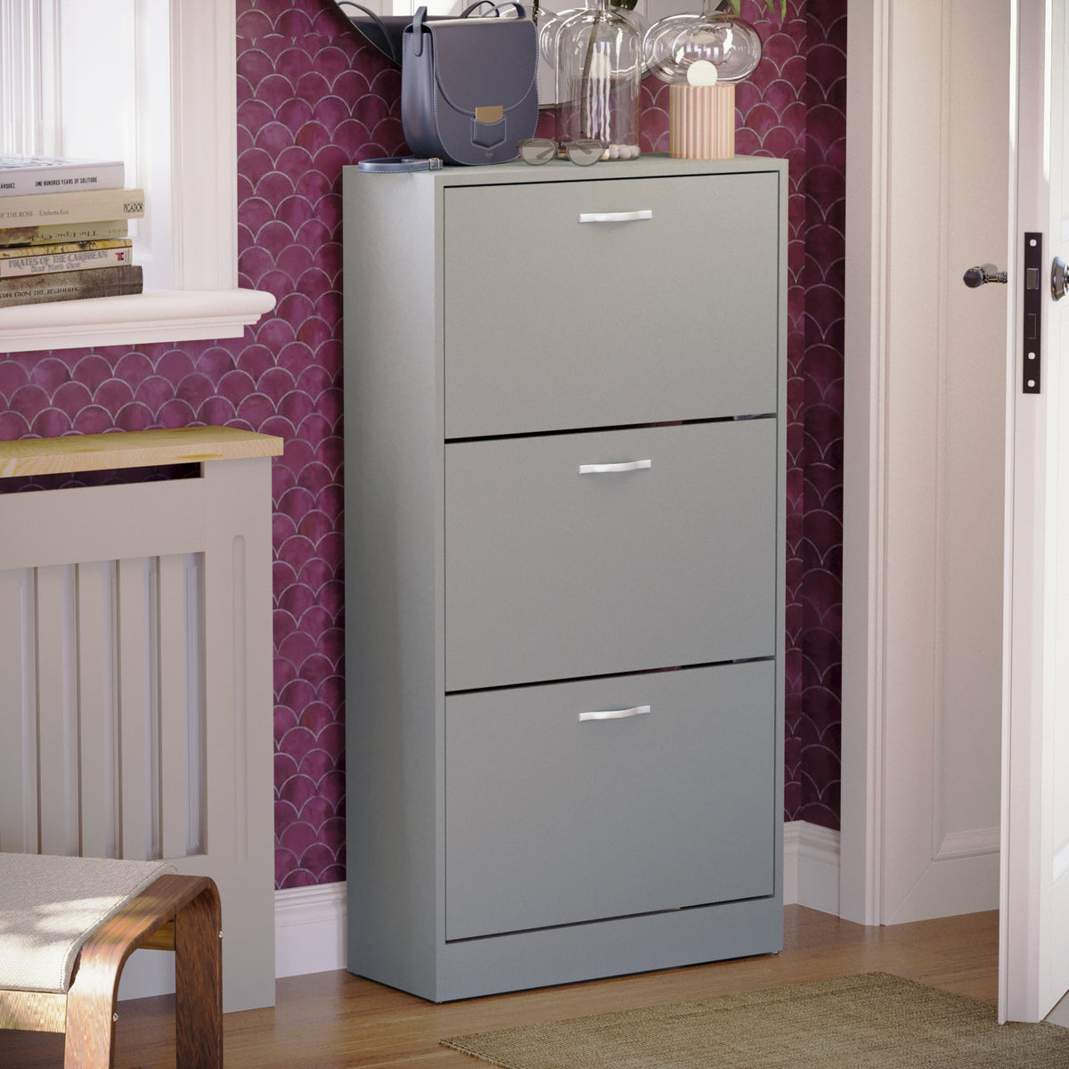 Home Furniture & Storage with Wood, 12 Pairs, Slim 3-Drawer Shoe Cabinet 9-12 Pairs