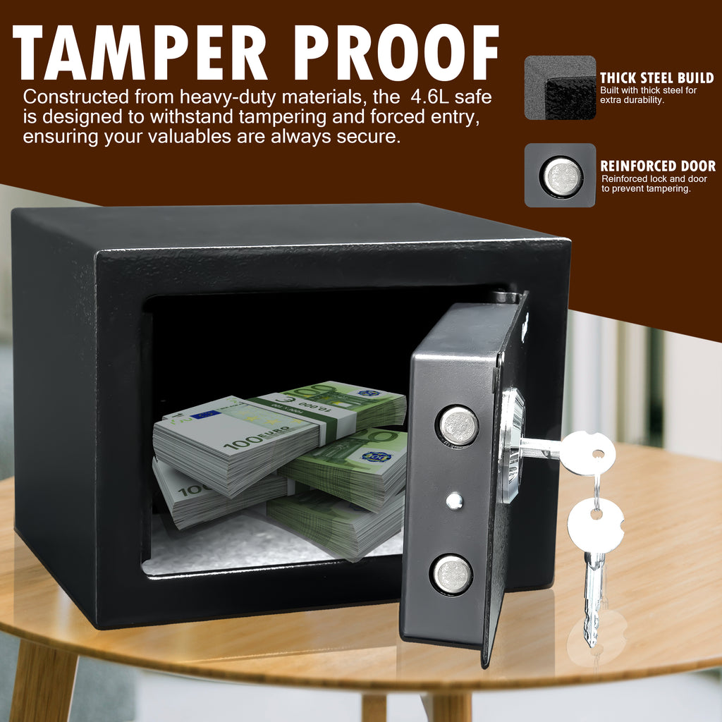 Home Safe Box with Freestanding, 2mm, 4mm, Solid Steel Security Key 4.6L Cash - product gallery image 3