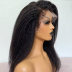 Human Hair Wig 13x4 Lace Front Yaki Straight 4C with 50.8cm, 60.96cm - Natural Black Color, 50.8cm option