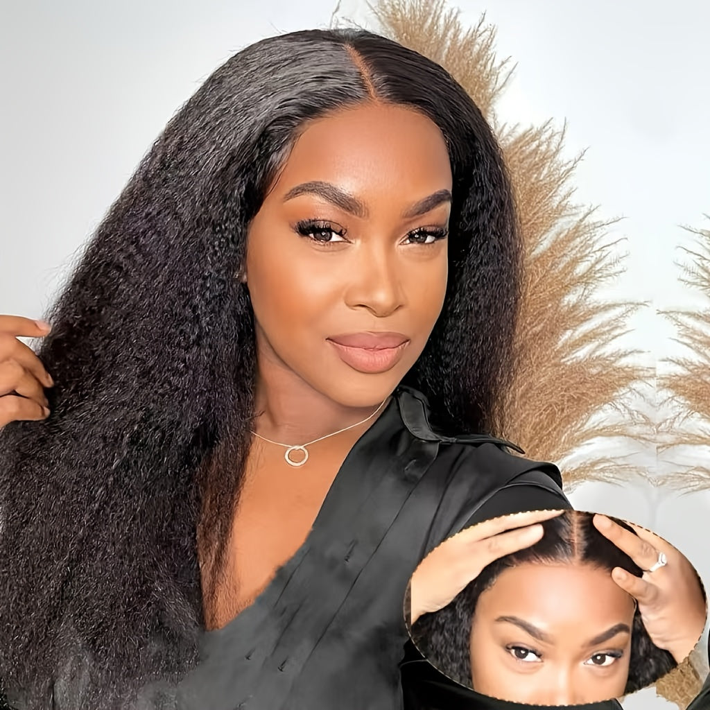 Human Hair Wig Kinky Straight 4x4 HD Lace Density for hair, skin and beauty routines