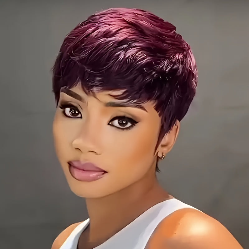 Human Hair Wig Pixie Cut Bangs 15.24cm Brazilian Density - product gallery image 2