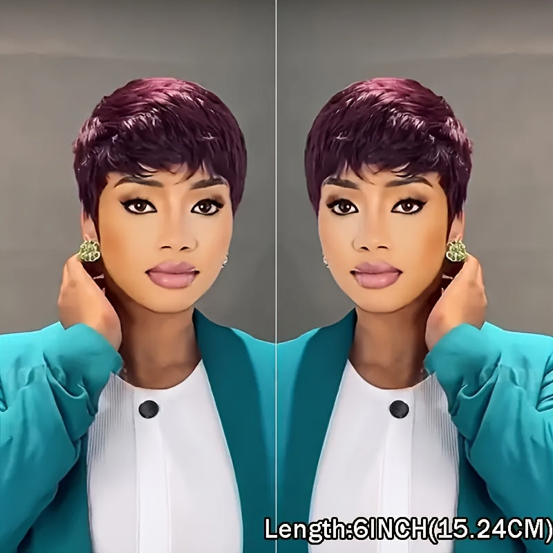 Human Hair Wig Pixie Cut Bangs 15.24cm Brazilian Density - product gallery image 4