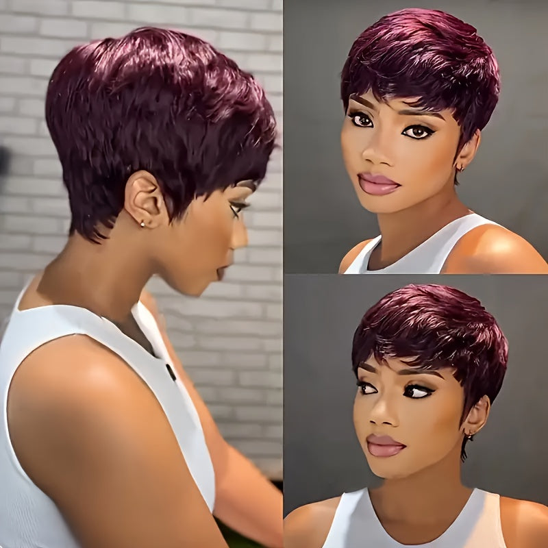 Human Hair Wig Pixie Cut Bangs 15.24cm Brazilian Density - product gallery image 8
