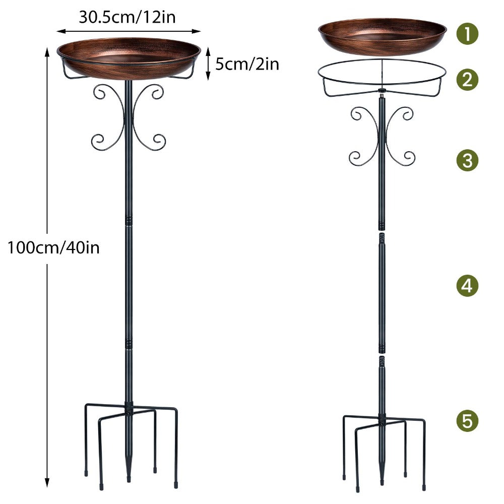 Inch Metal Bird Bath with Stand with Freestanding for gardens and patios - product gallery image 3