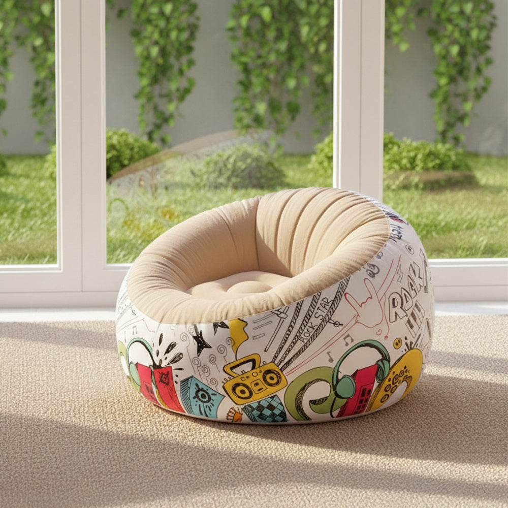 Inflatable Ball Chair with Hand Pump Six Graphic Styles - Coffee Graffiti option