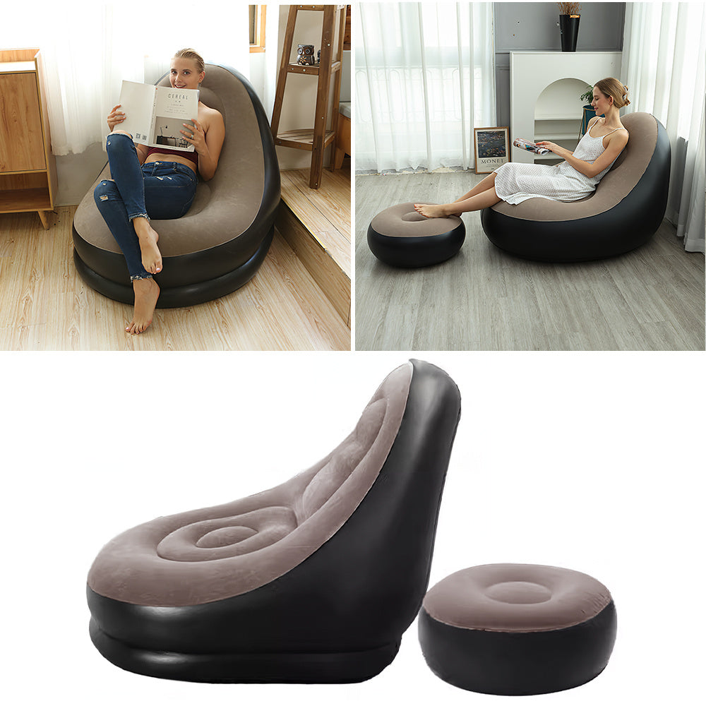 Inflatable Chair with Foldable, Velvet, Inflatable Sofa + Footrest (2 pcs set) - product gallery image 14
