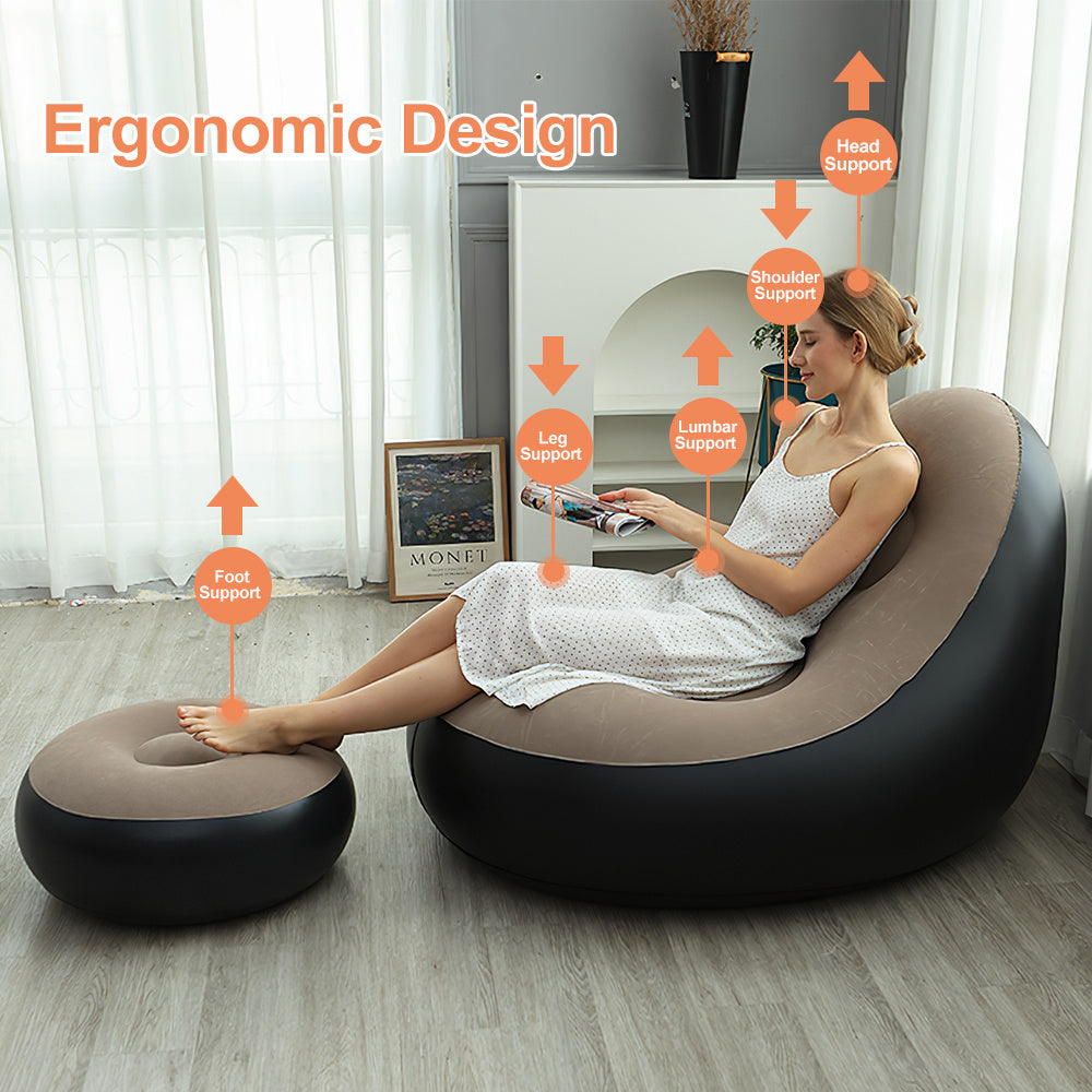 Inflatable Chair with Foldable, Velvet, Inflatable Sofa + Footrest (2 pcs set) - product gallery image 2