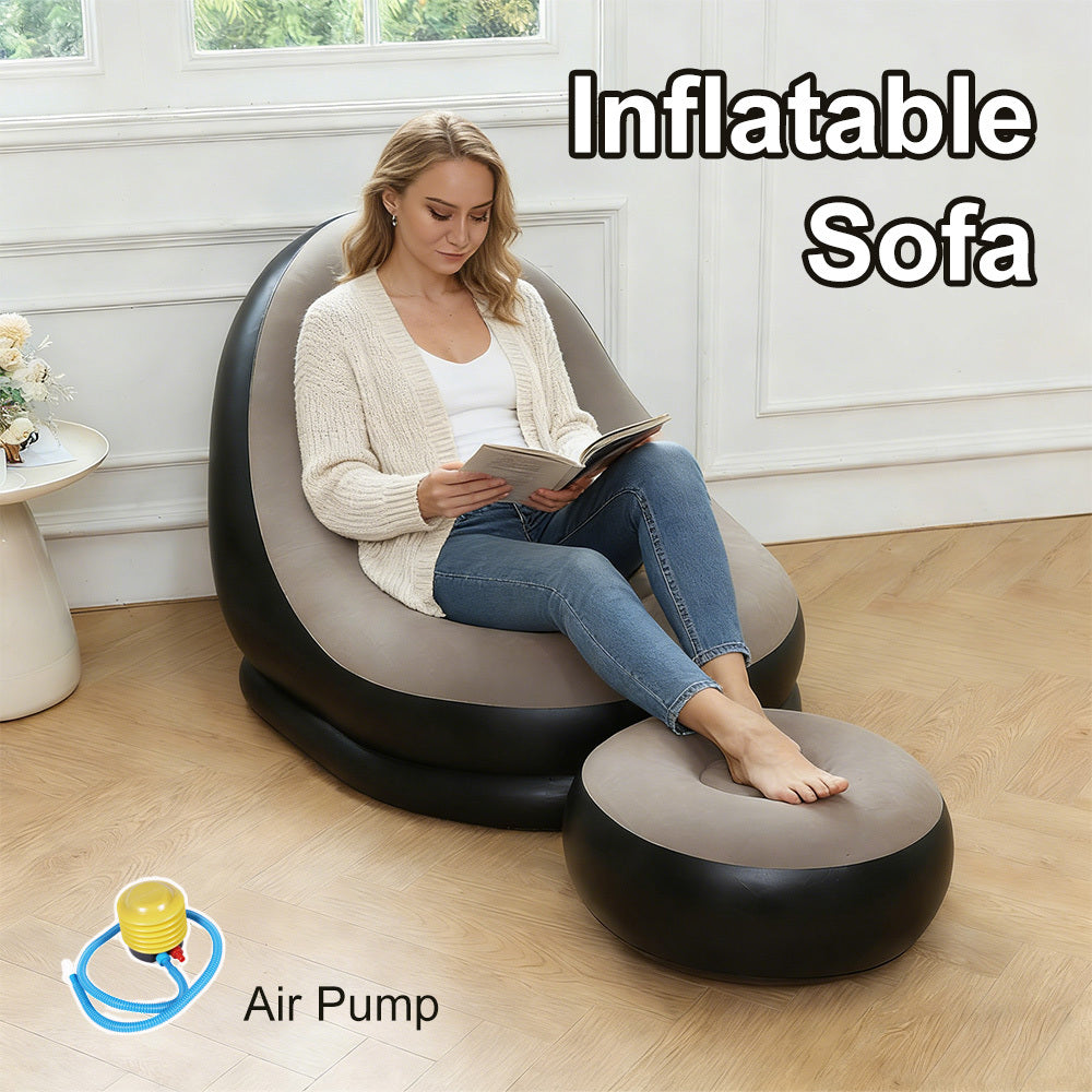 Inflatable Chair with Foldable, Velvet, Inflatable Sofa + Footrest (2 pcs set) - product gallery image 8