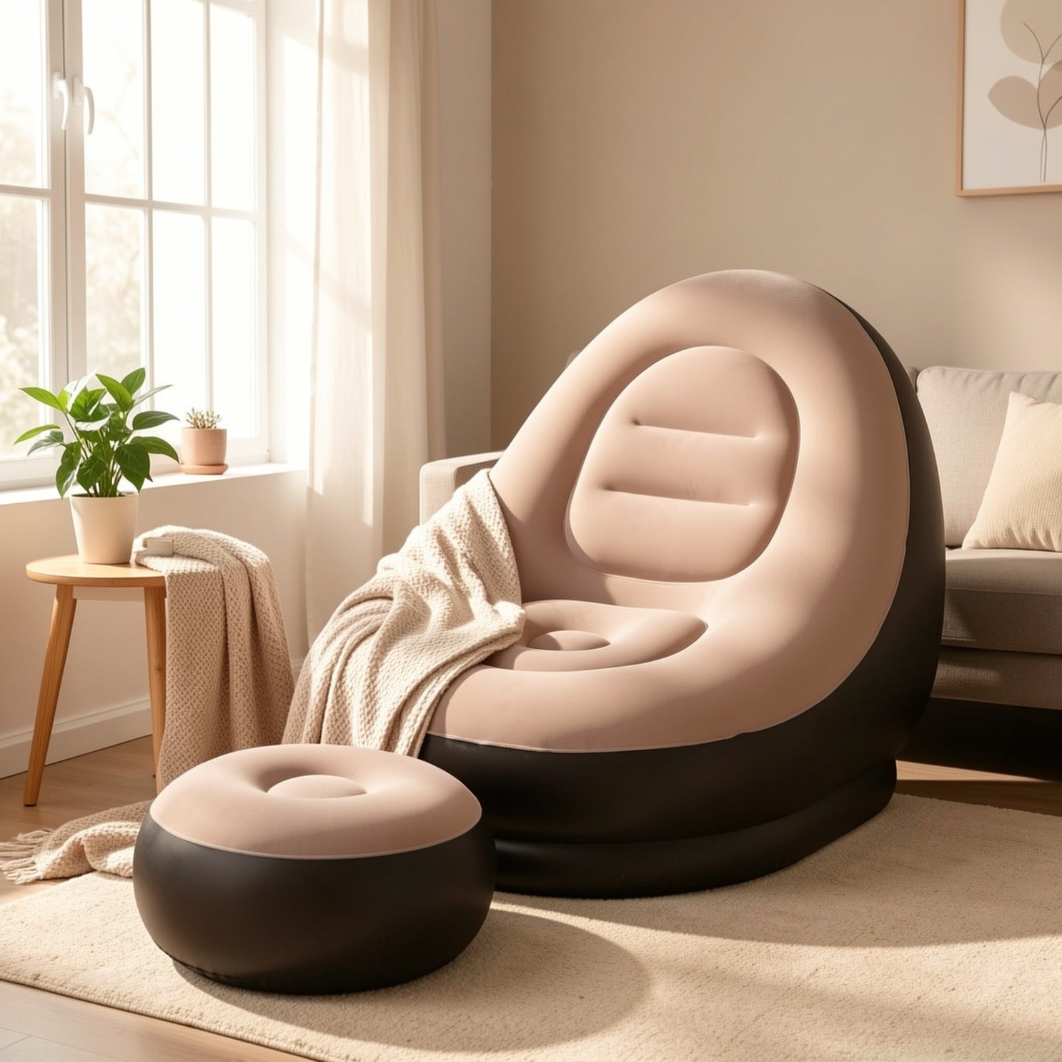 Inflatable Chair with Leisure, Lounge Footstool Adults 59-Inch Flocked - product gallery image 4