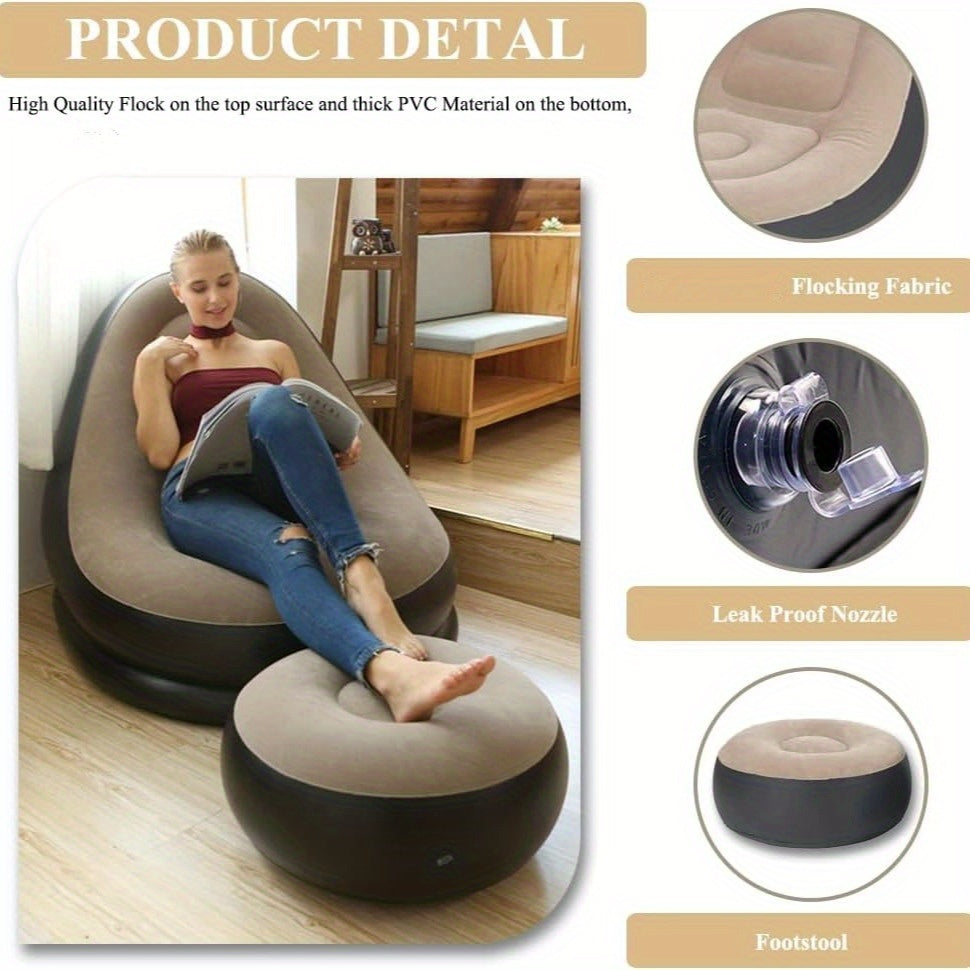 Inflatable Chair with Leisure, Lounge Footstool Adults 59-Inch Flocked - product gallery image 5