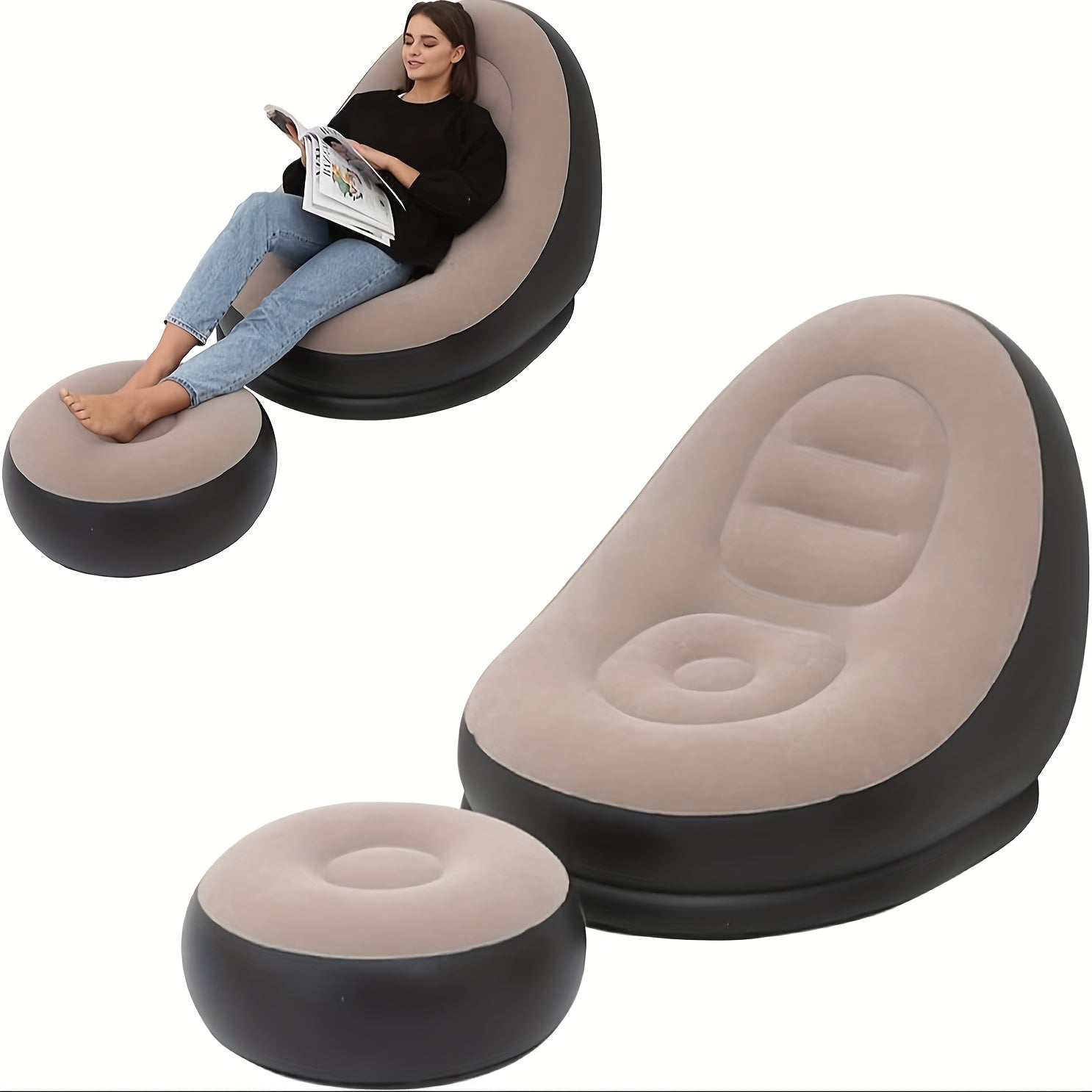 Inflatable Chair with Leisure, Lounge Footstool Adults 59-Inch Flocked - Leisure option
