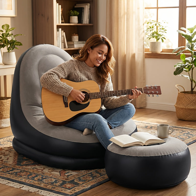 Inflatable Chair with Leisure, Lounge Footstool Adults 59-Inch Flocked