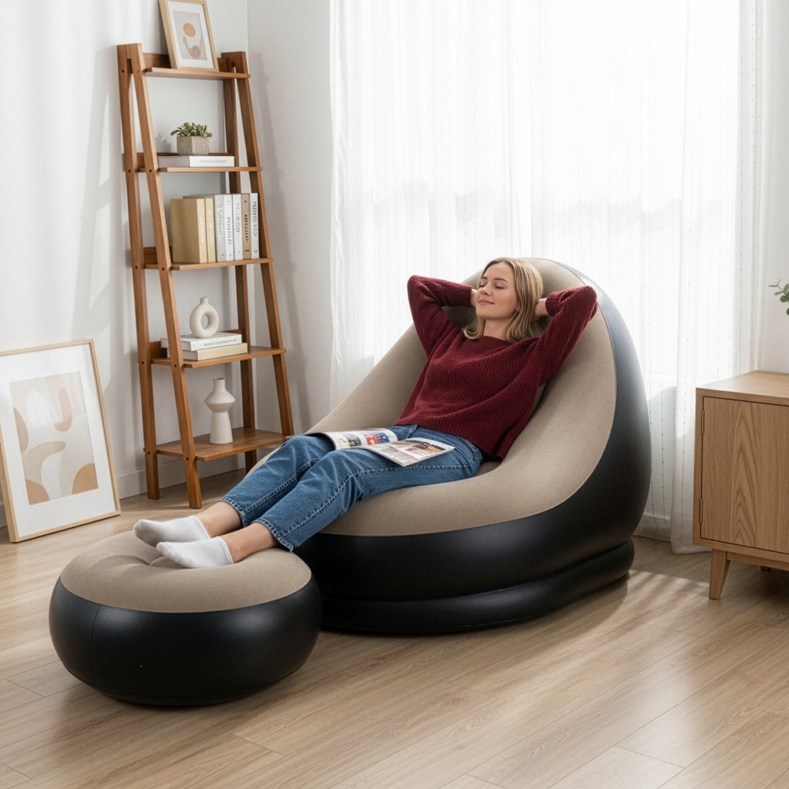 Inflatable Chair with Recliner Footstool Inch Portable Lounger - product gallery image 11