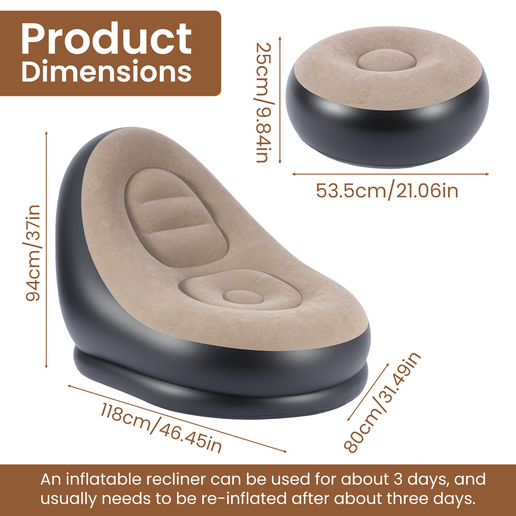 Inflatable Chair with Recliner Footstool Inch Portable Lounger - product gallery image 12