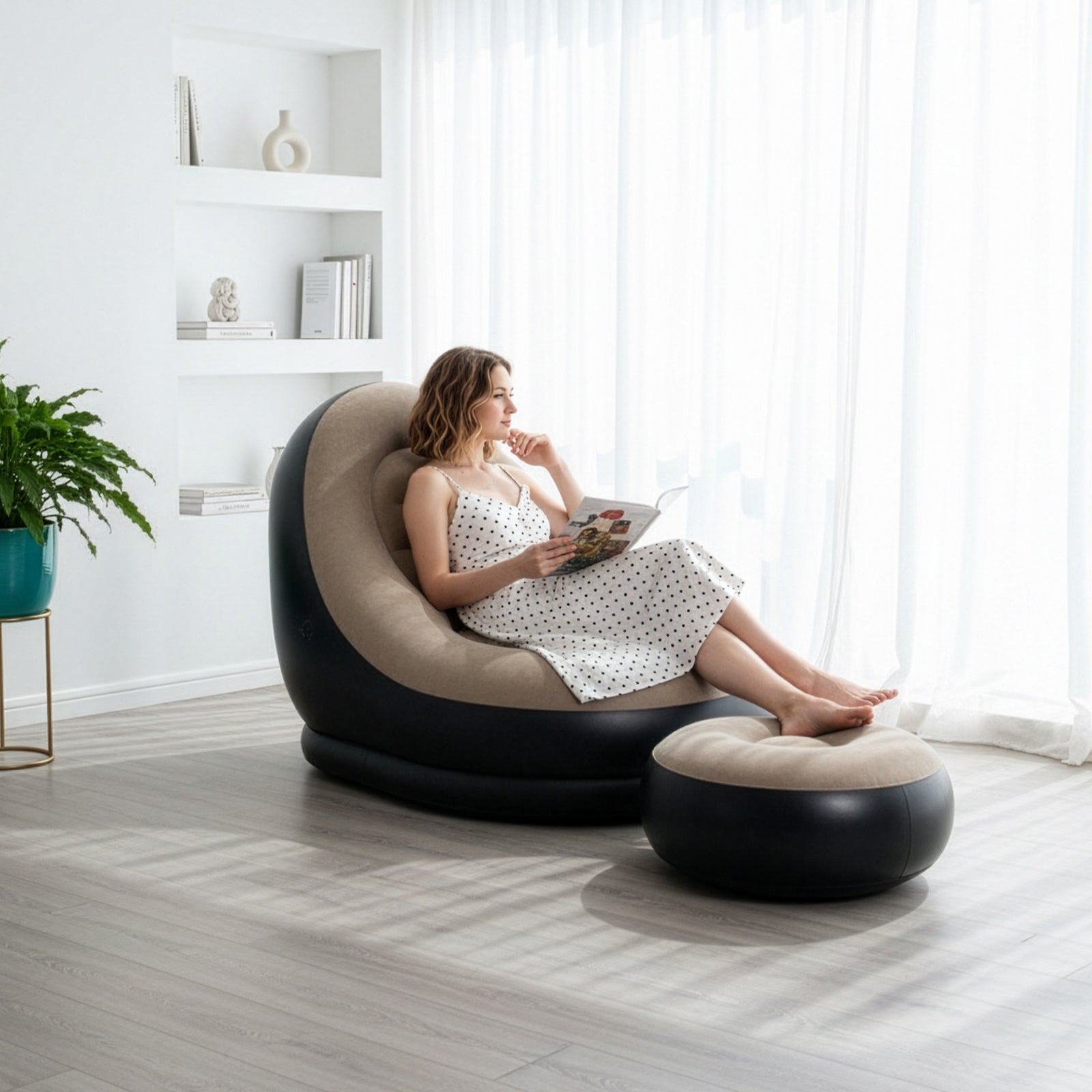 Inflatable Chair with Recliner Footstool Inch Portable Lounger - product gallery image 13