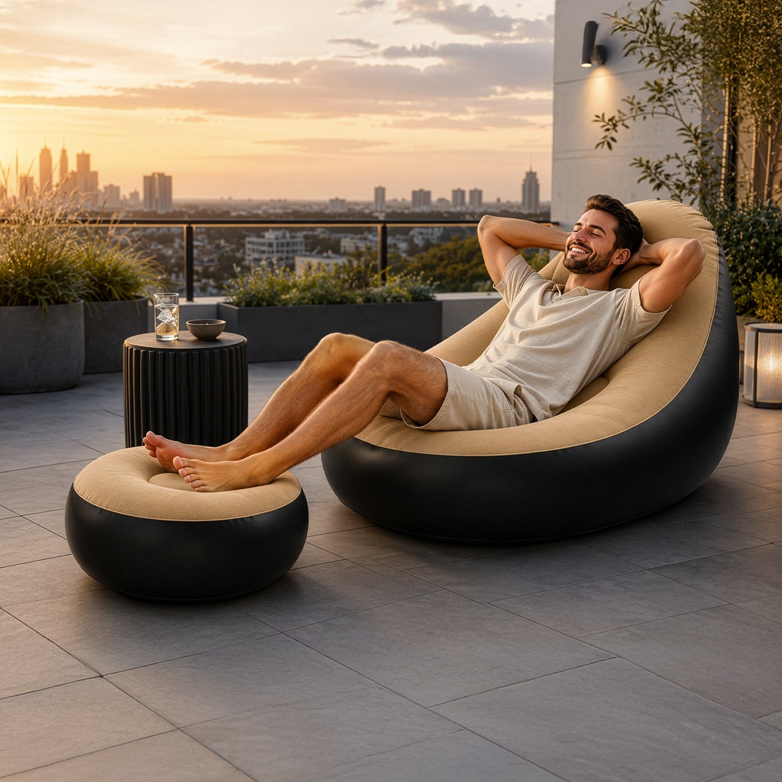 Inflatable Chair with Recliner Footstool Inch Portable Lounger - product gallery image 15
