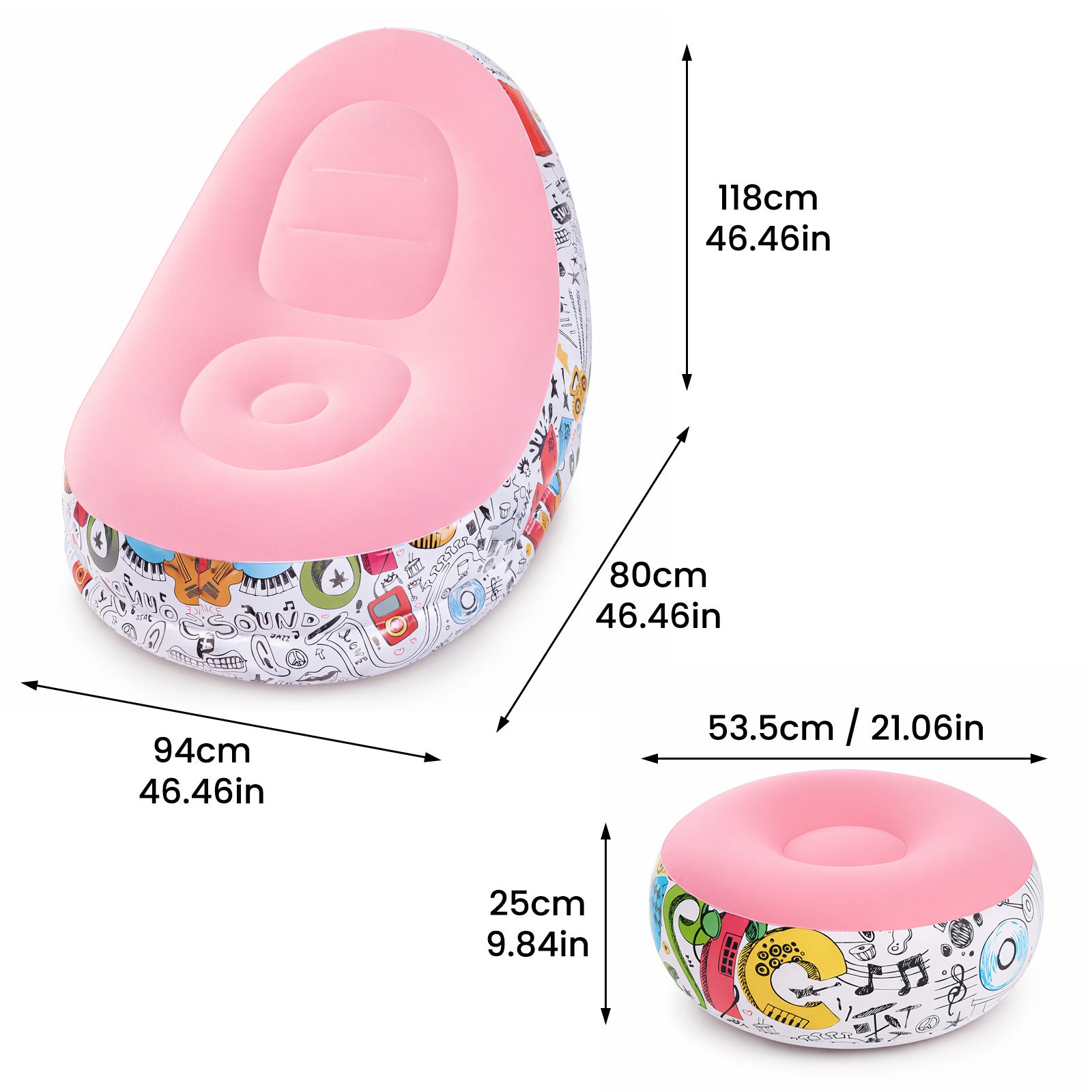 Inflatable Chair with Recliner Footstool Inch Portable Lounger - product gallery image 2