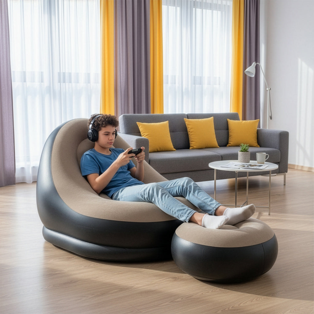 Inflatable Chair with Recliner Footstool Inch Portable Lounger - product gallery image 6