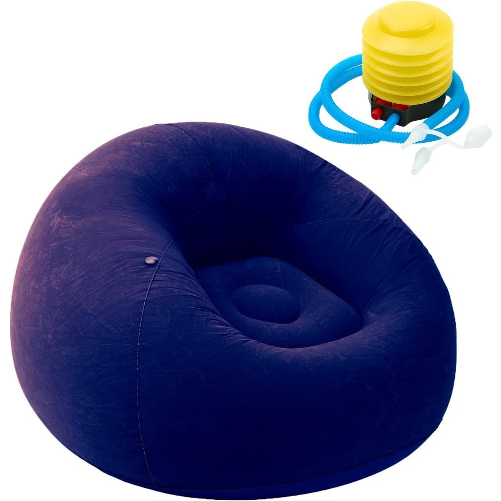 Inflatable Furniture with Foldable, 1pcs, Air Sofa Chair Plush Flocked PVC - Dark Blue, 1pcs option