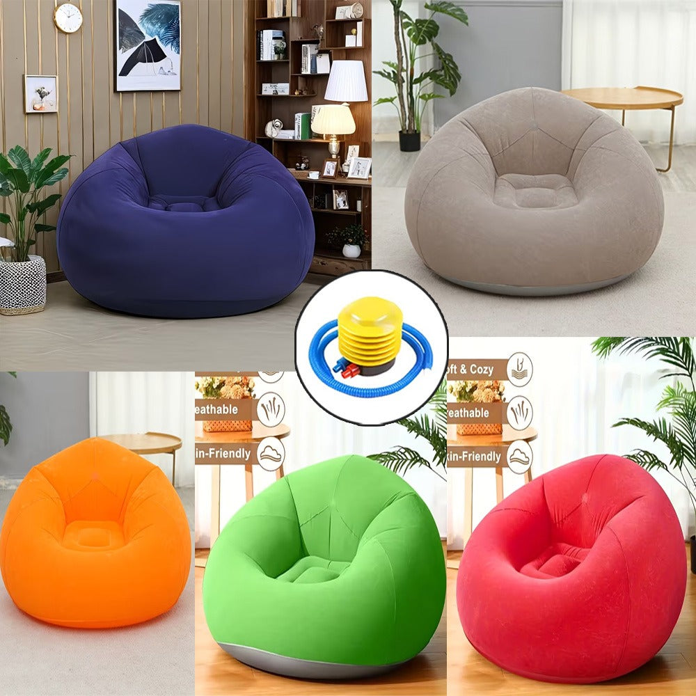 Inflatable Furniture with Foldable, 1pcs, Air Sofa Chair Plush Flocked PVC - product gallery image 3