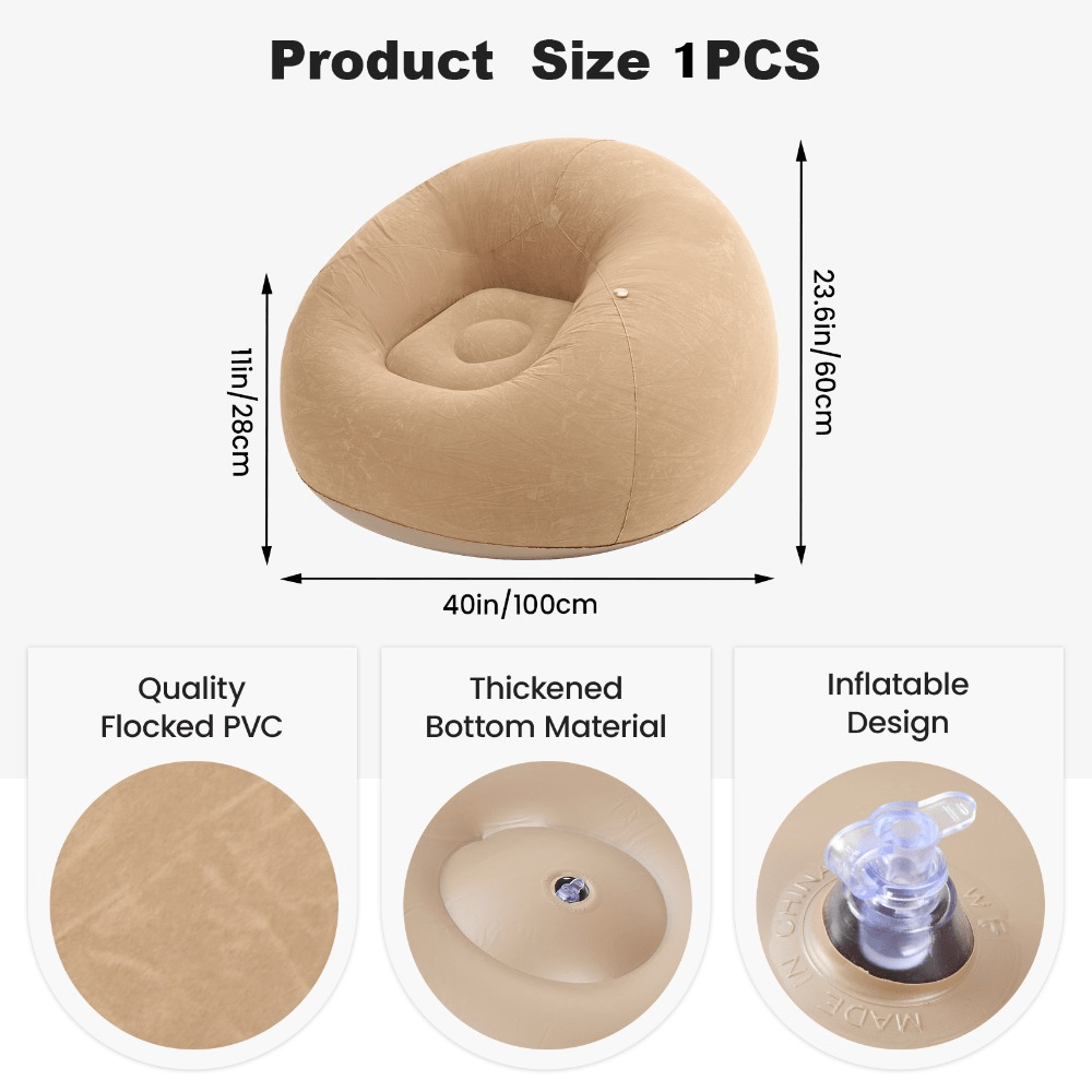 Inflatable Furniture with Foldable, 1pcs, Air Sofa Chair Plush Flocked PVC - product gallery image 5