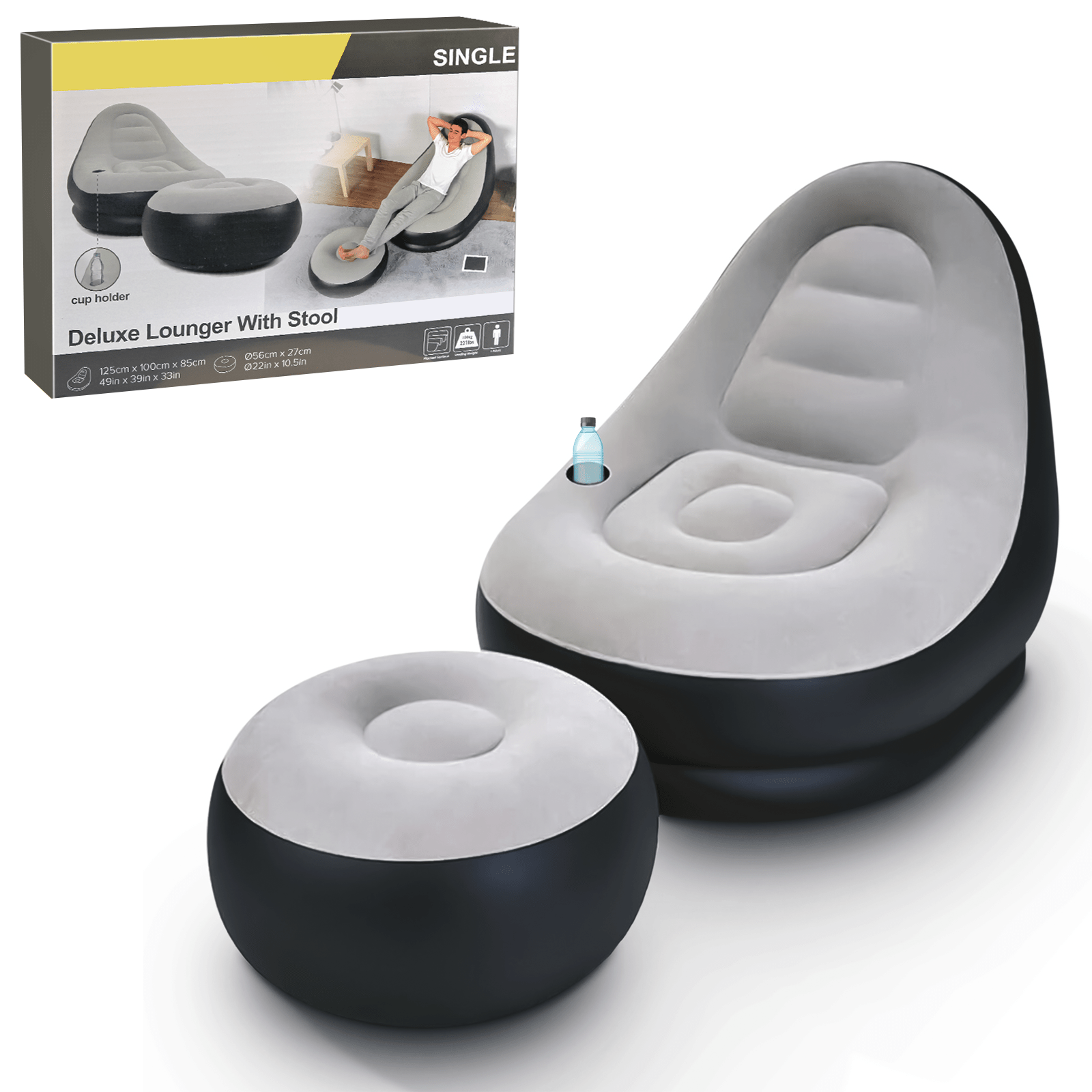 Inflatable Lounger with Waterproof, Plastic, Deluxe Lounger