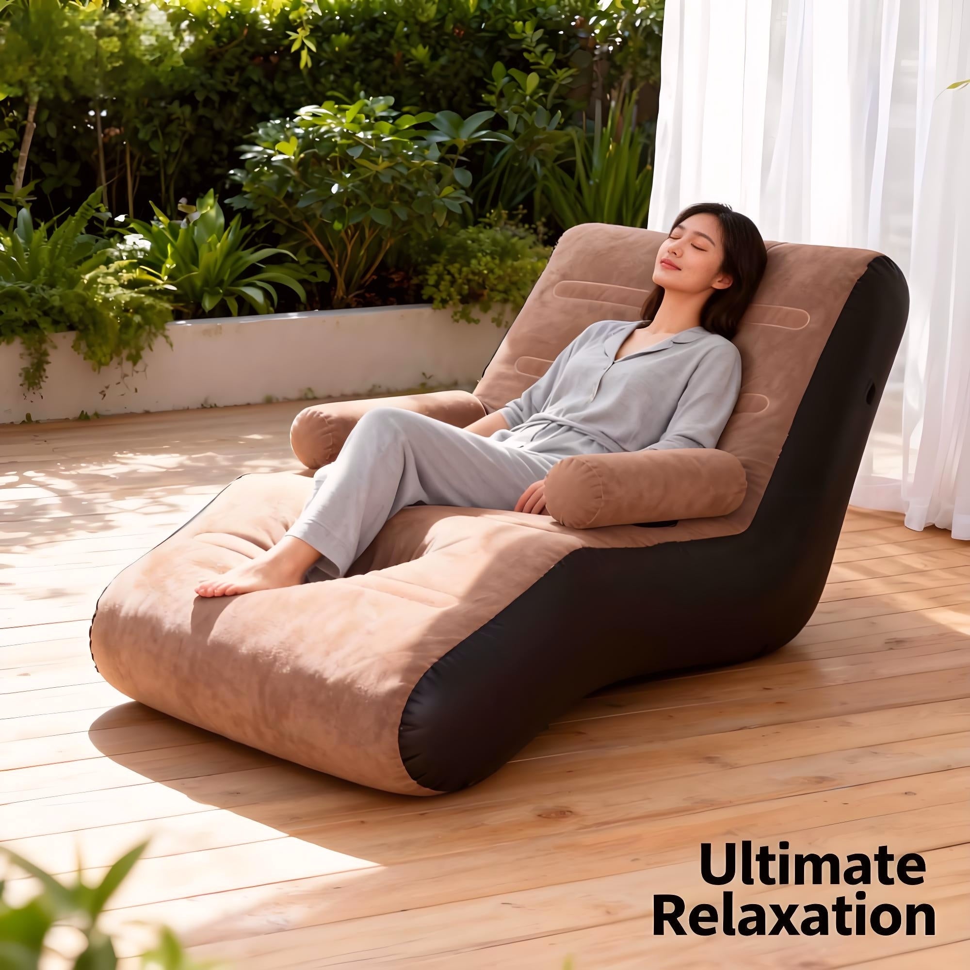 Inflatable Sofa with Foldable, Lazy Armrests S-Shaped Ergonomic Air Couch