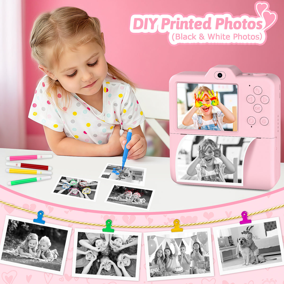 Kids Cameras & Photography with 5 Rolls, Instant Print Camera Dual Lens 1080P - product gallery image 3