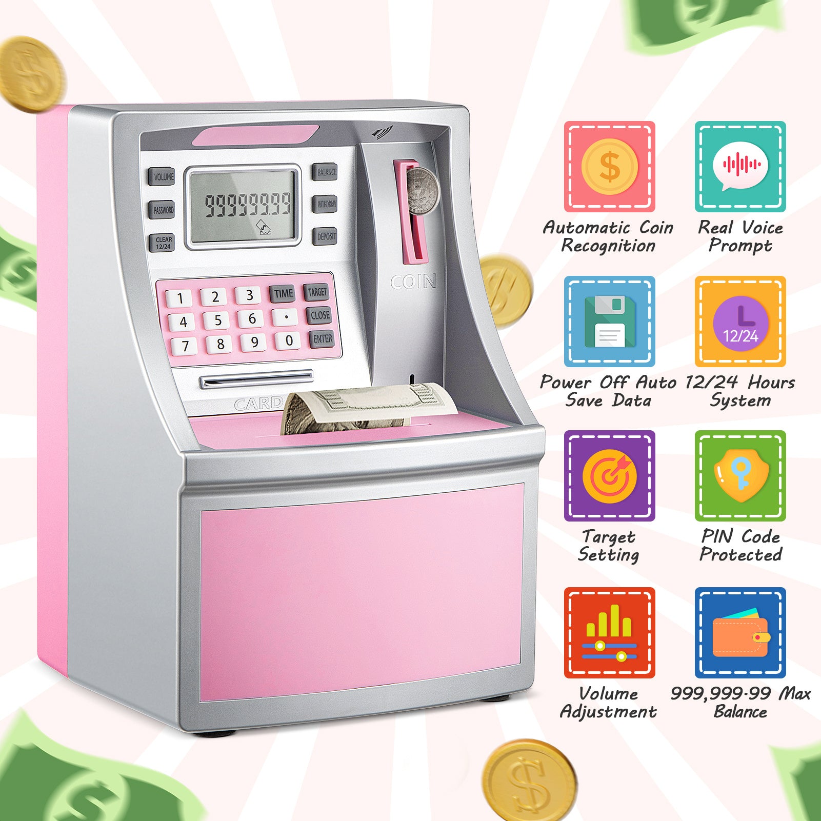 Kids Money Bank with ATM Piggy Toy Password Coin Counter - product gallery image 2