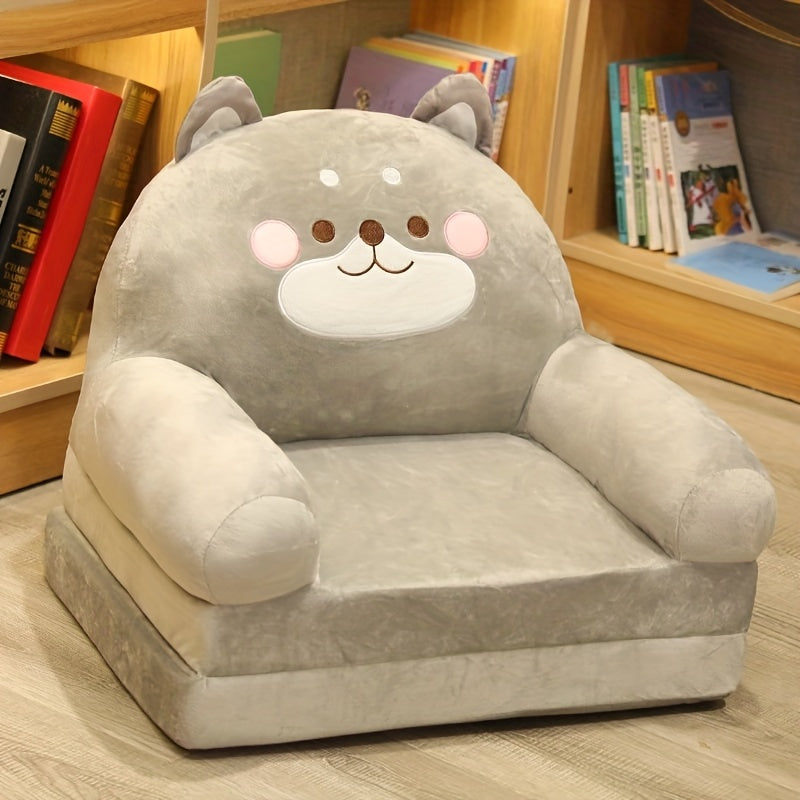Kids Sofa with Foldable Chair Cartoon Animal Design Soft - Grey Dog, Two Fold option
