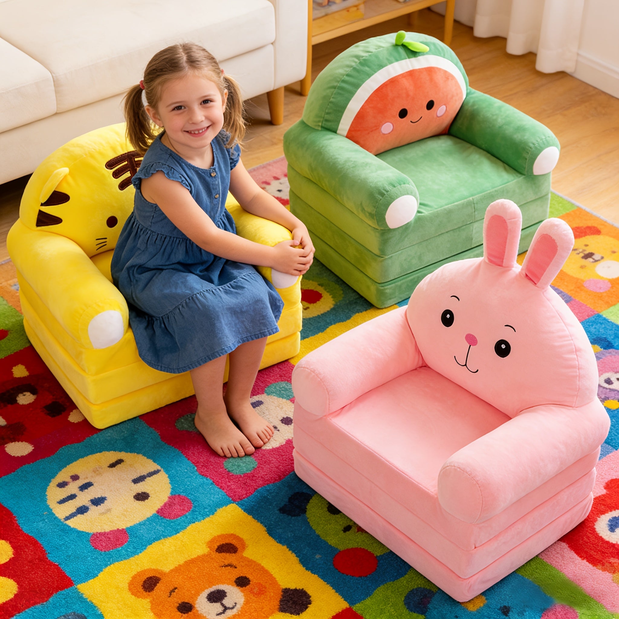 Kids Sofa with Space-Saving, Foldable, 2-in-1 Folding Lounger Plush Children’s - product gallery image 4