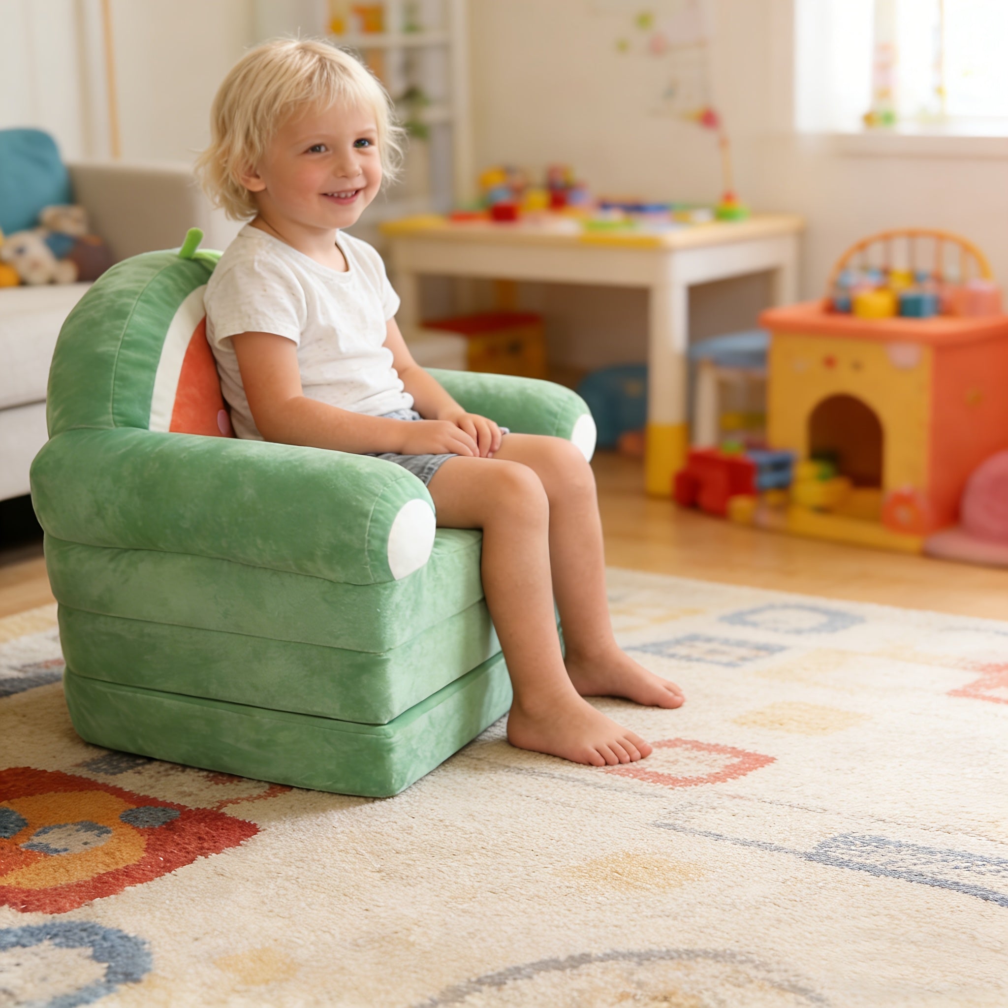 Kids Sofa with Space-Saving, Foldable, 2-in-1 Folding Lounger Plush Children’s - product gallery image 6