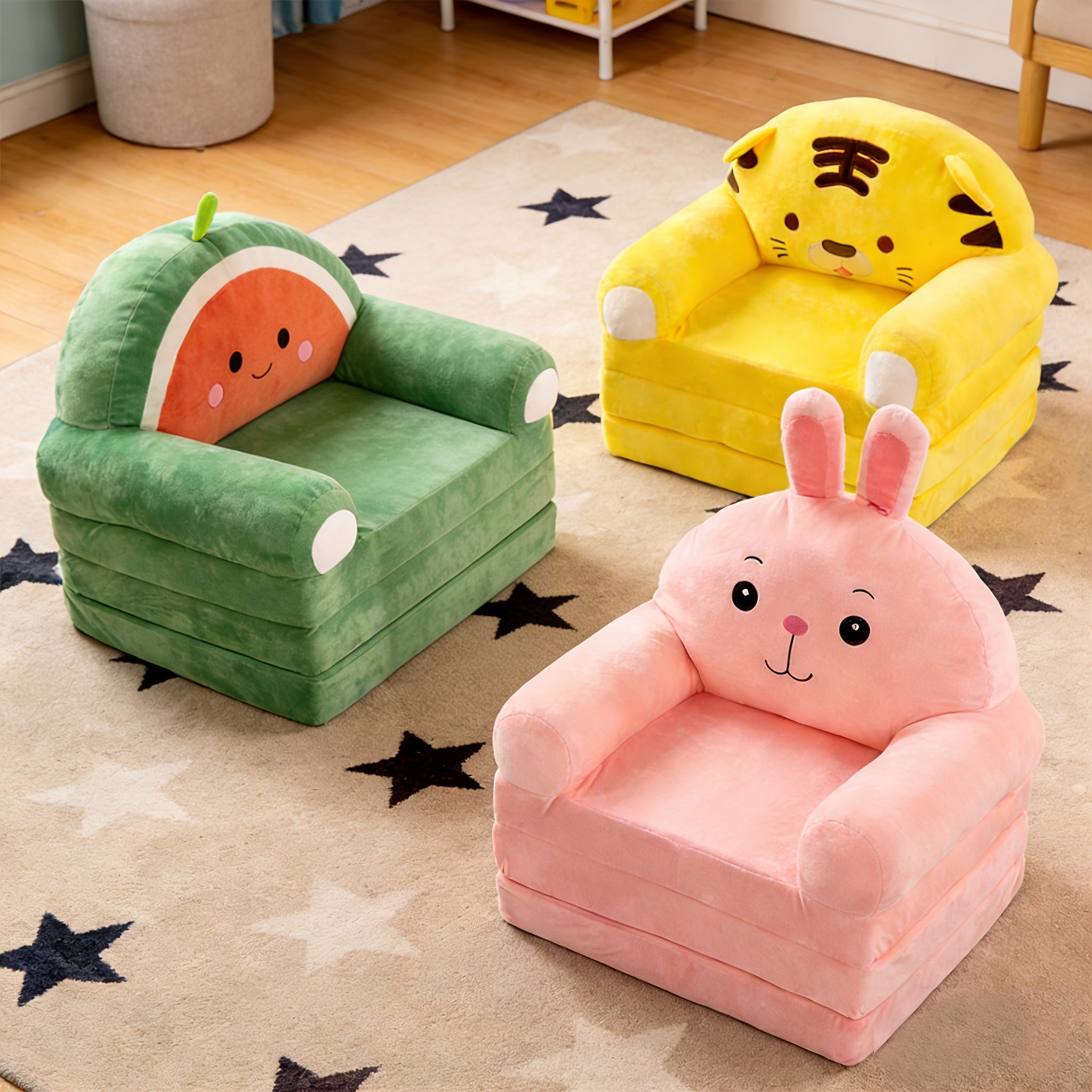 Kids Sofa with Space-Saving, Foldable, 2-in-1 Folding Lounger Plush Children’s