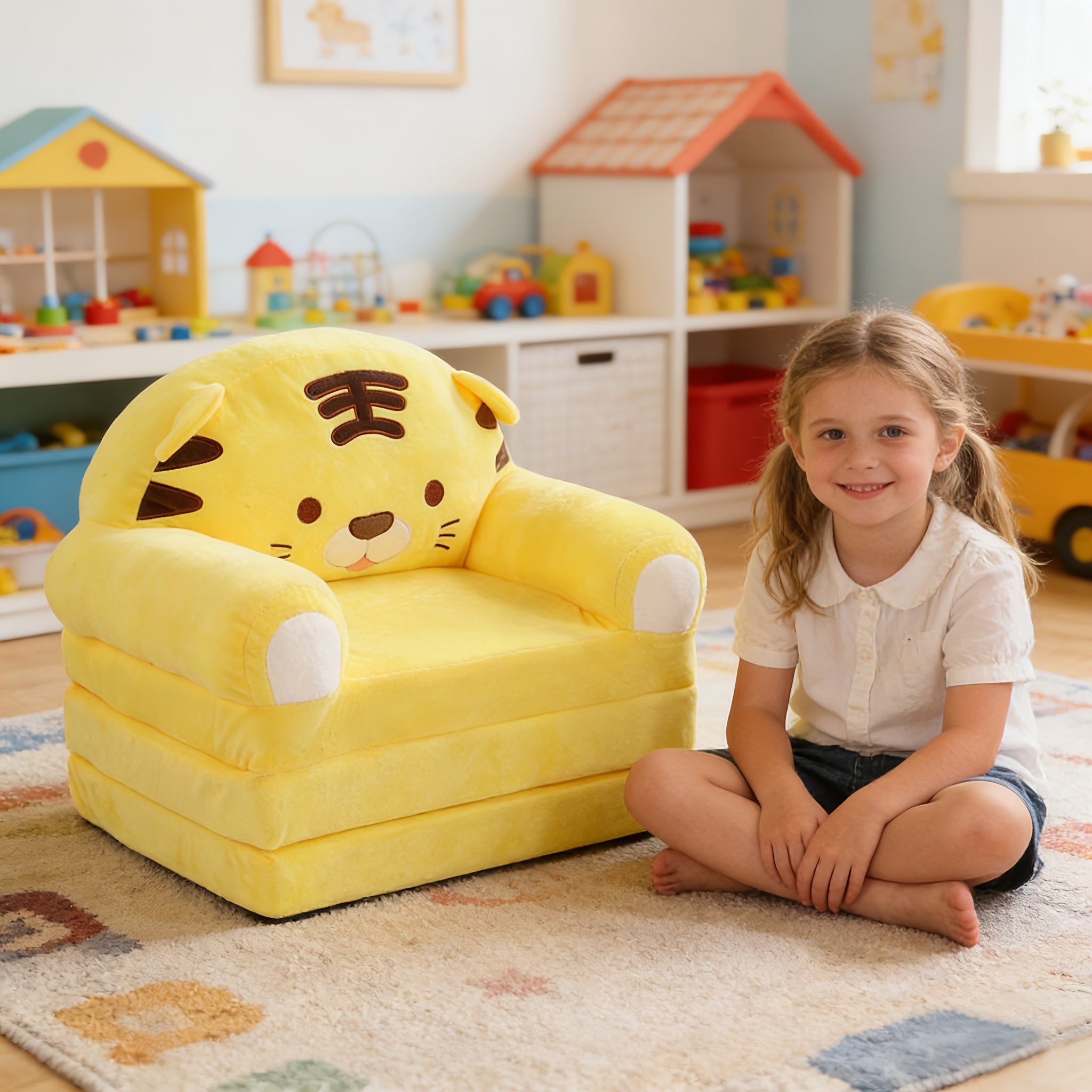 Kids Sofa with Space-Saving, Foldable, 2-in-1 Folding Lounger Plush Children’s - Yellow option
