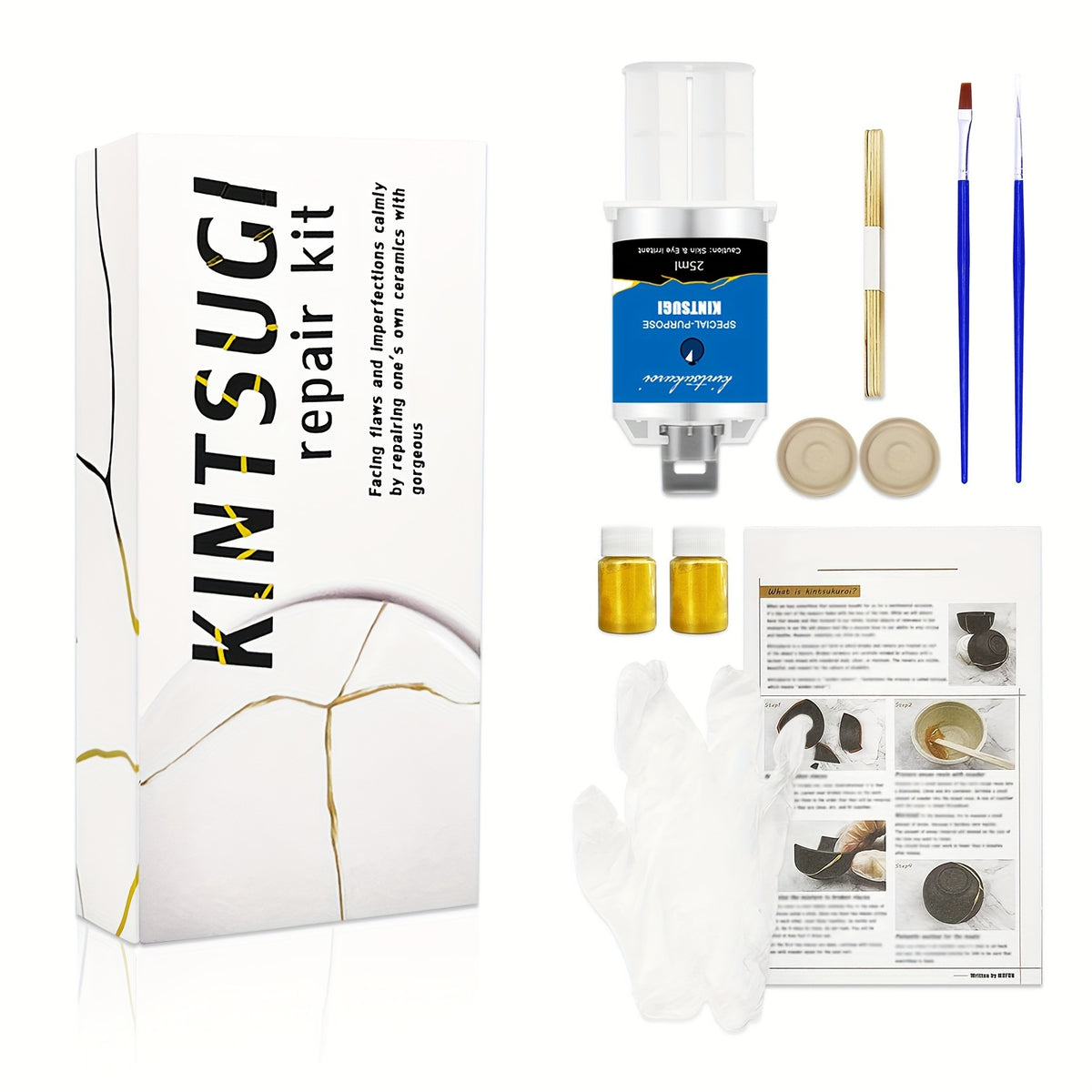Kintsugi Kit with Ceramic, Easy, Repair Gold Powder Glue Ceramic Bowls - product gallery image 11