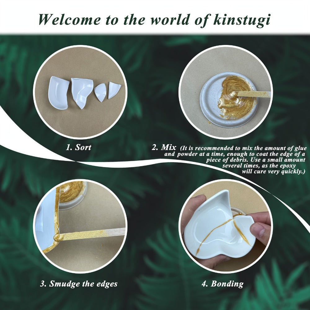 Kintsugi Kit with Ceramic, Easy, Repair Gold Powder Glue Ceramic Bowls - product gallery image 7